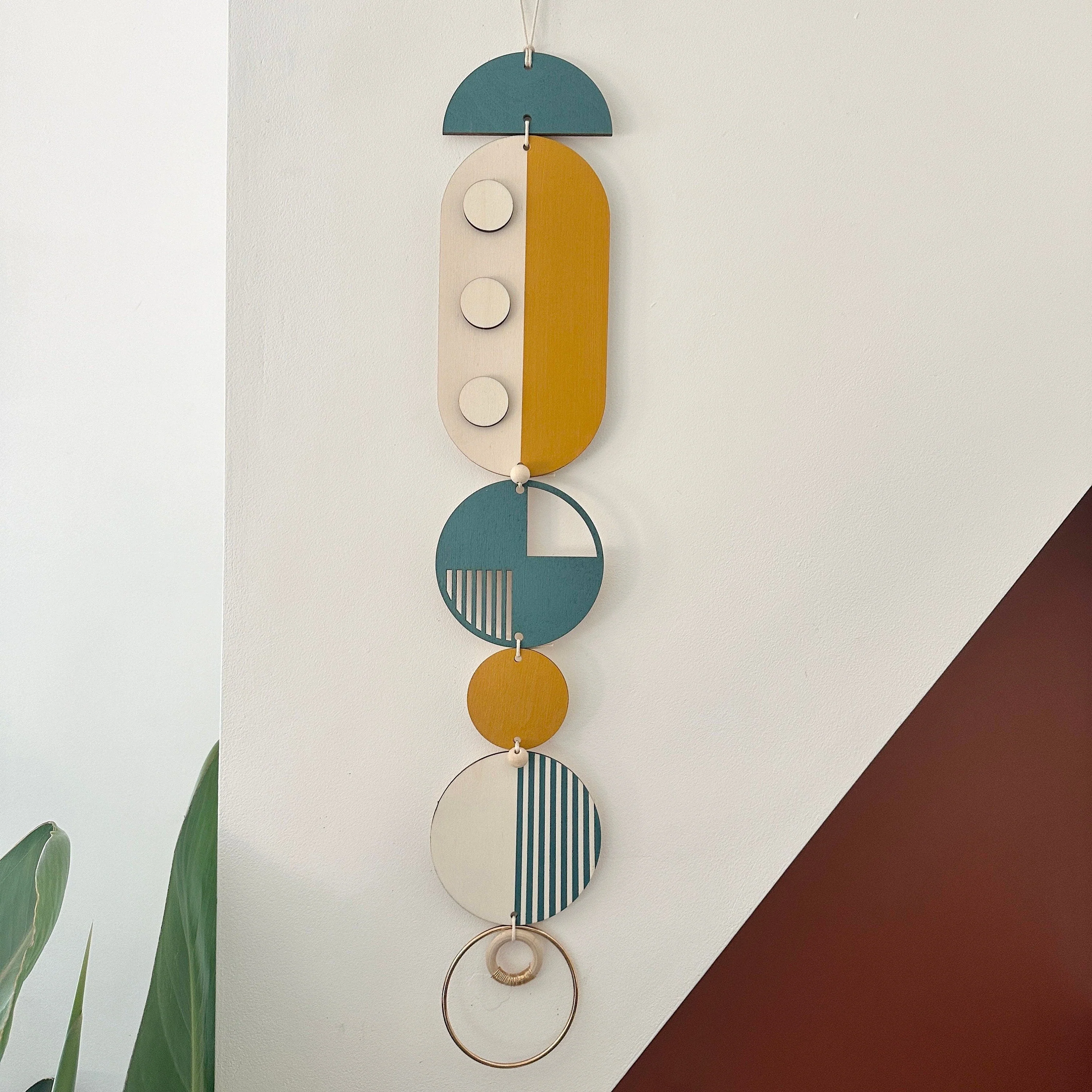 Mustard Modern Wall Art - Geometric Artwork - Minimal Home Decor - New Home Trend - Slim Centre Piece Art - Long Wall Tapestry - Wood Art - Image 5
