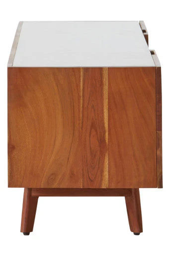 Myan Acacia Wood and White Marble Media Unit - Image 6