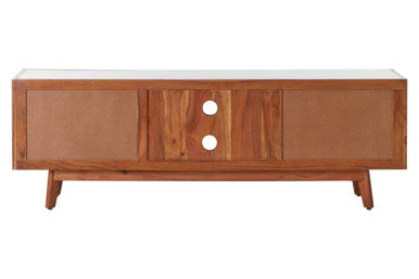 Myan Acacia Wood and White Marble Media Unit - Image 7