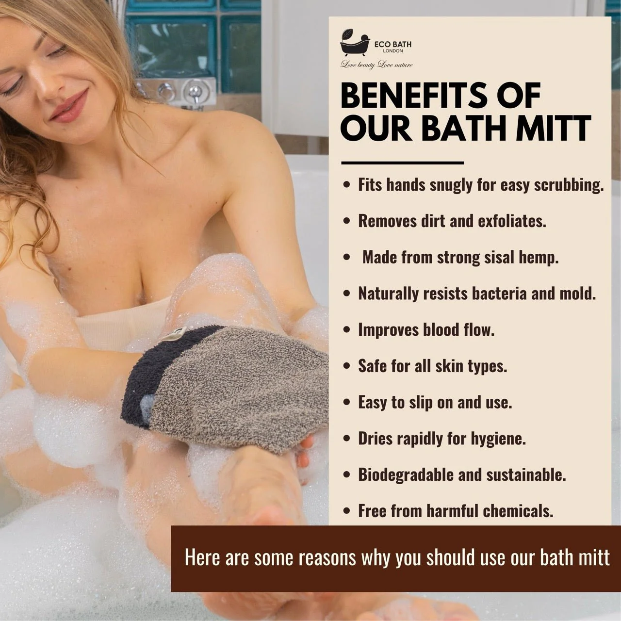 Natural Sisal Hemp Bath Mitt - Image 3