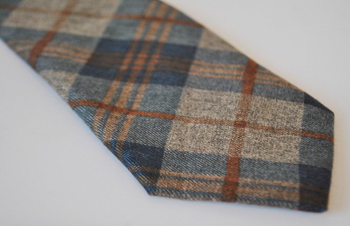 navy and brown check cotton tie - Image 3