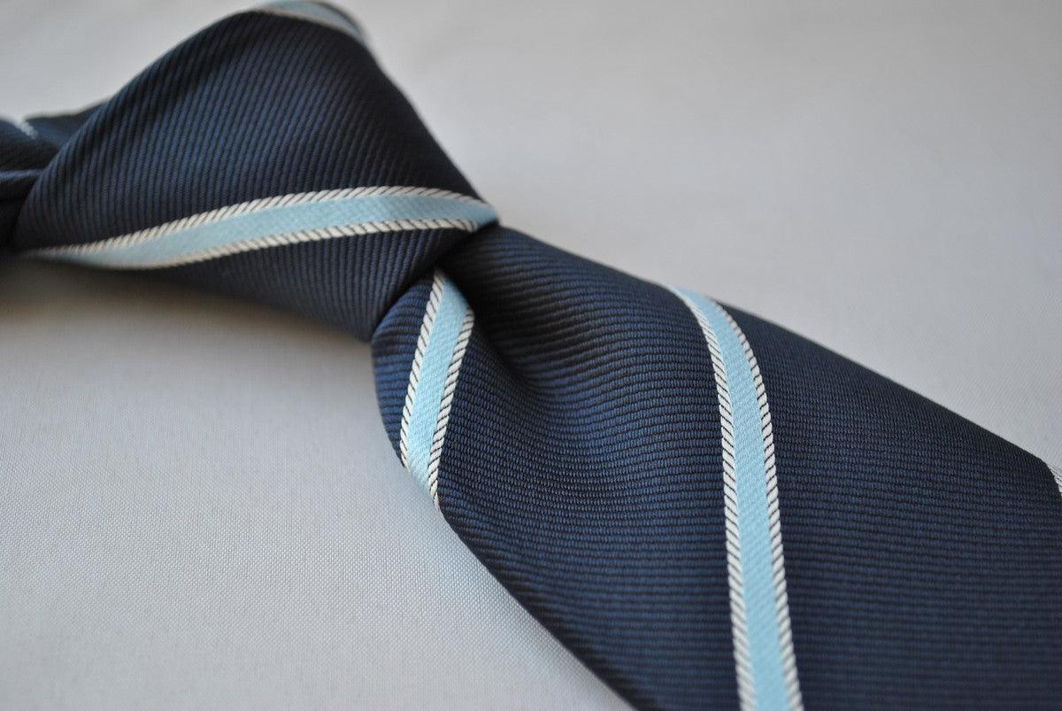 navy blue and light blue ribbon stripe tie - Image 3