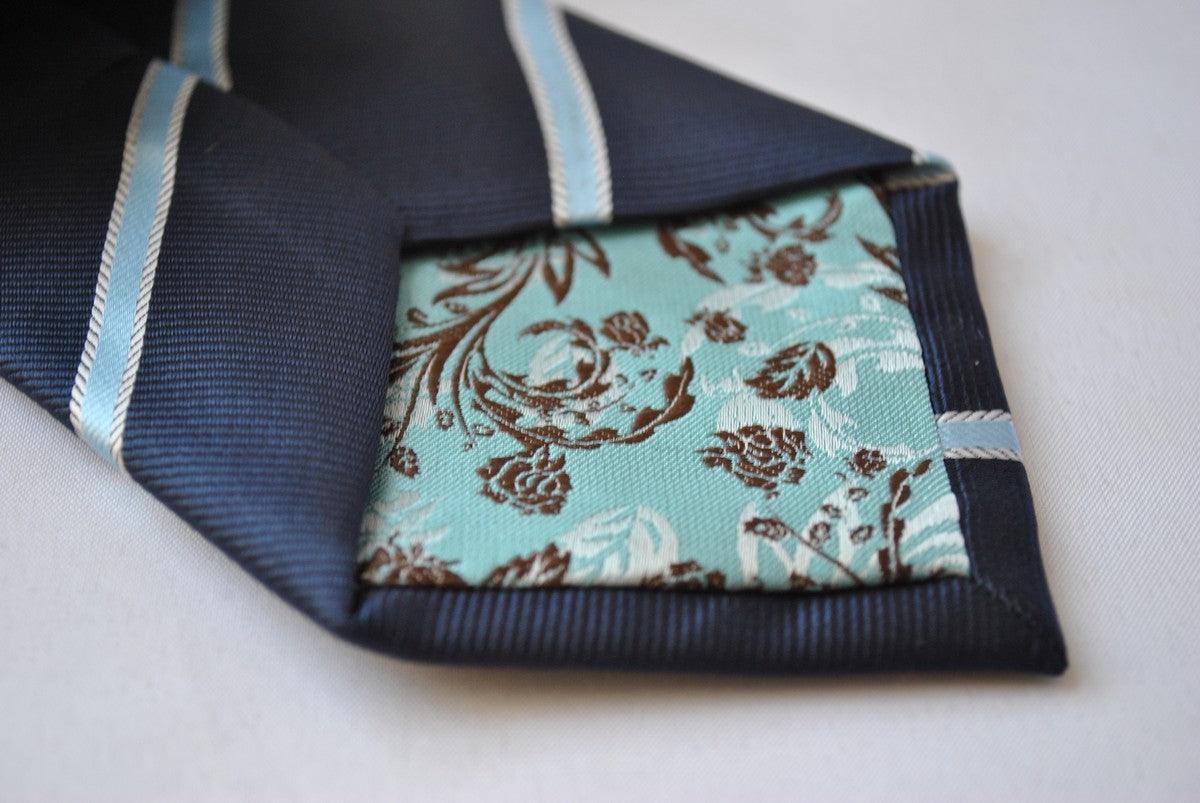 navy blue and light blue ribbon stripe tie - Image 4