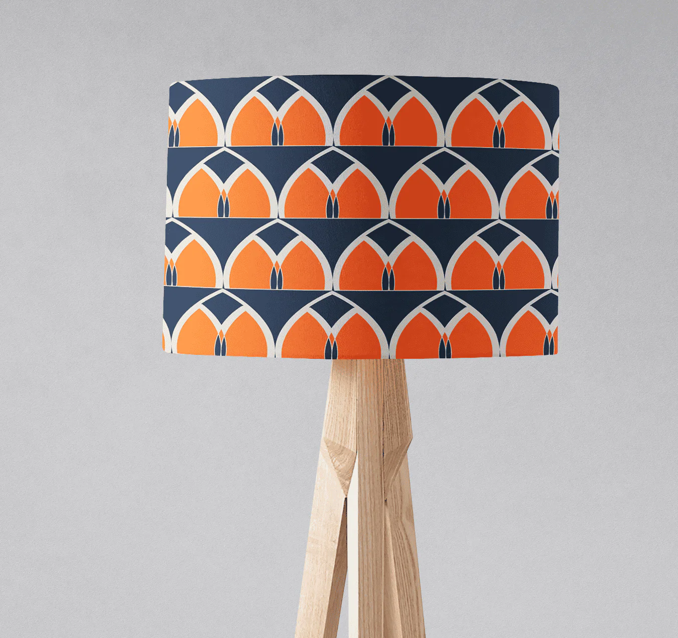Navy Blue and Orange Retro Geometric Design Lampshade, Ceiling or Table Lamp Shade - Image 2