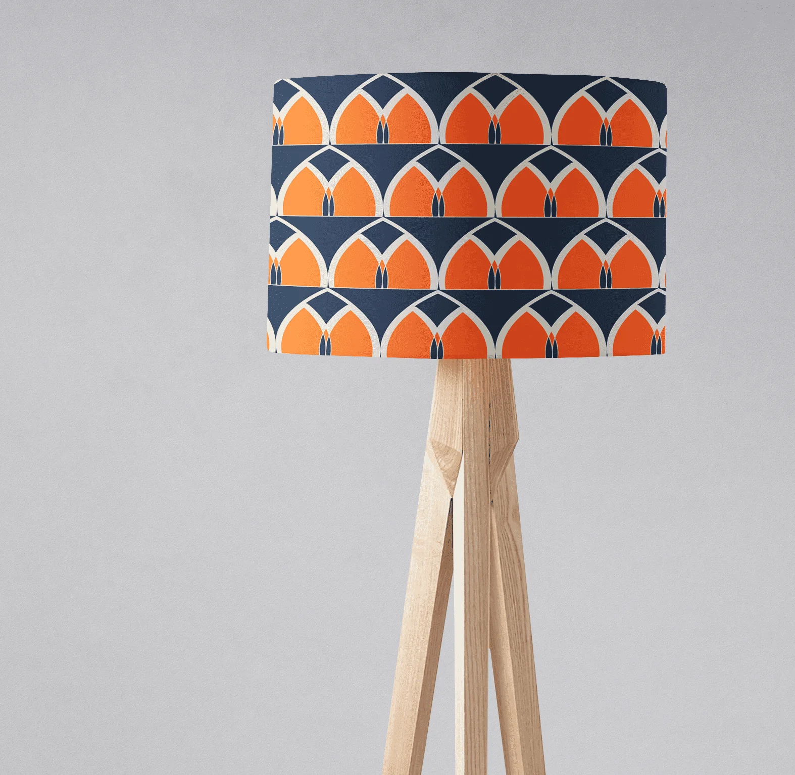 Navy Blue and Orange Retro Geometric Design Lampshade, Ceiling or Table Lamp Shade - Image 3
