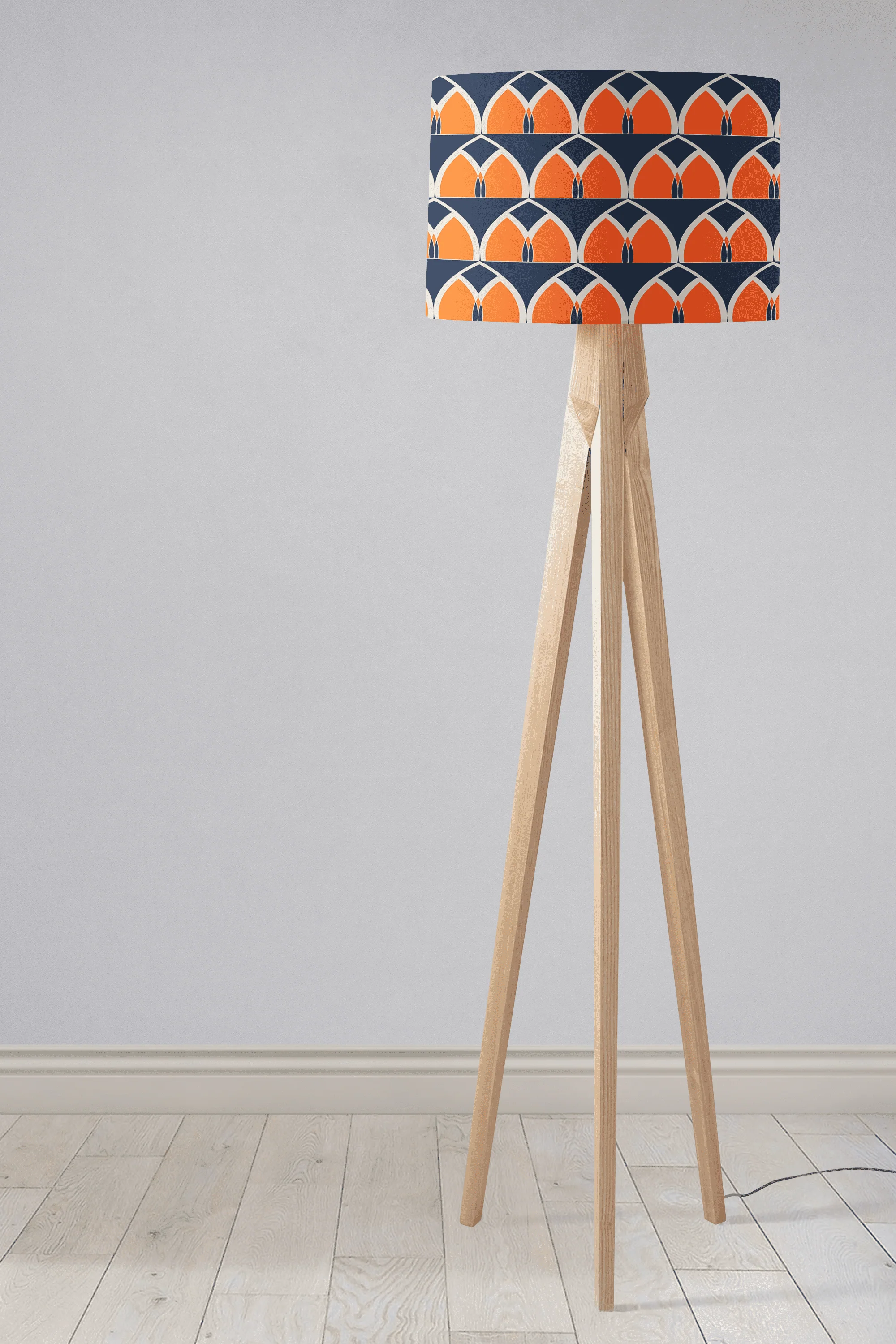 Navy Blue and Orange Retro Geometric Design Lampshade, Ceiling or Table Lamp Shade - Image 4