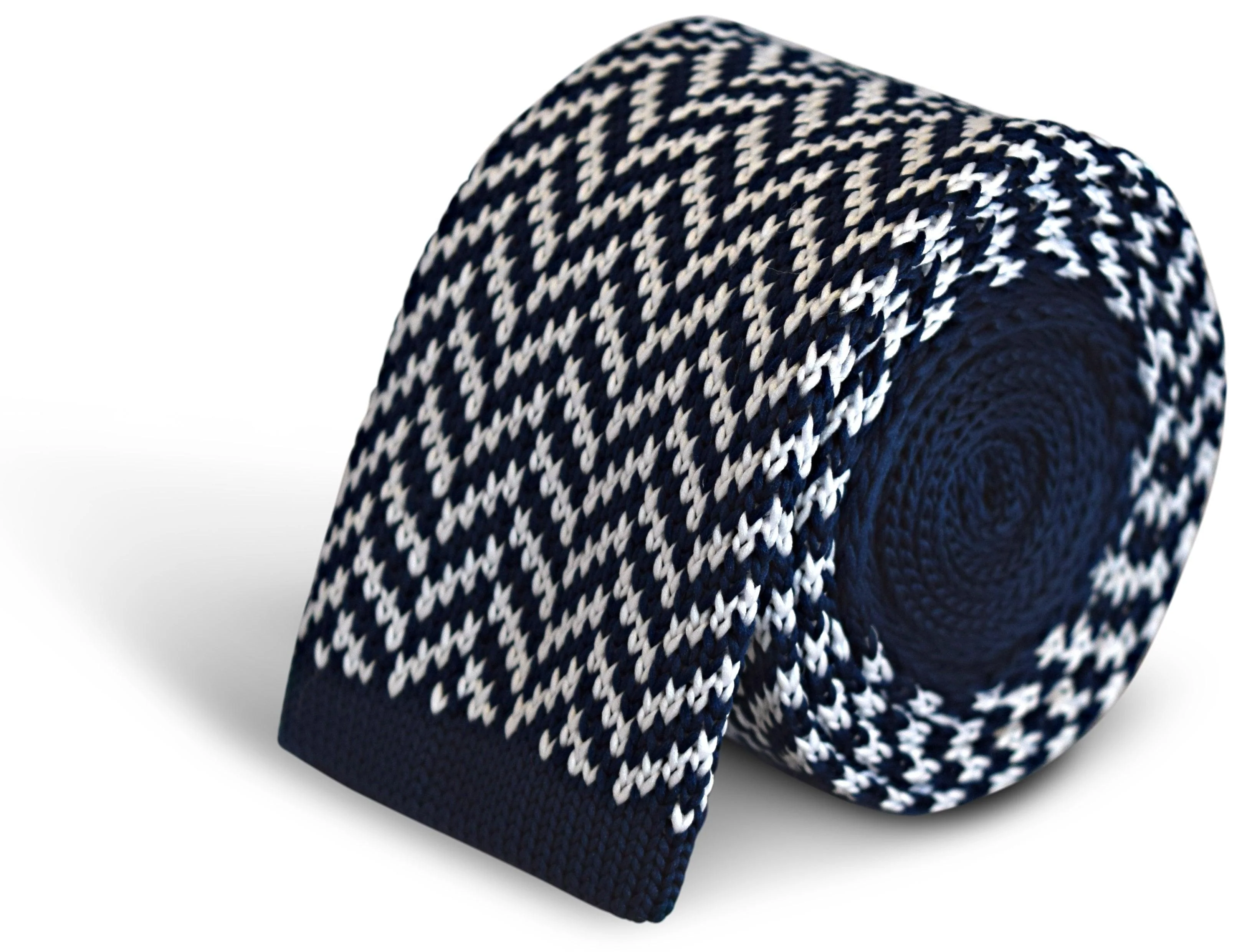 navy blue and white herringbone knitted tie - Image 2