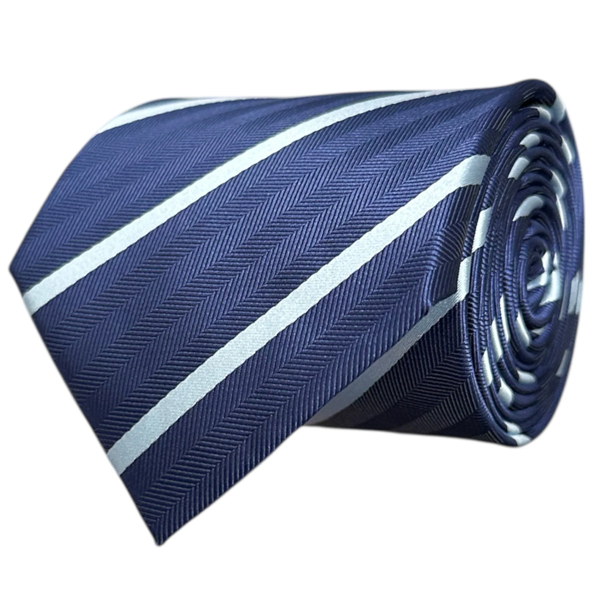 Navy Blue & Light Blue Stripe Tie - Hawksmoor Edit
