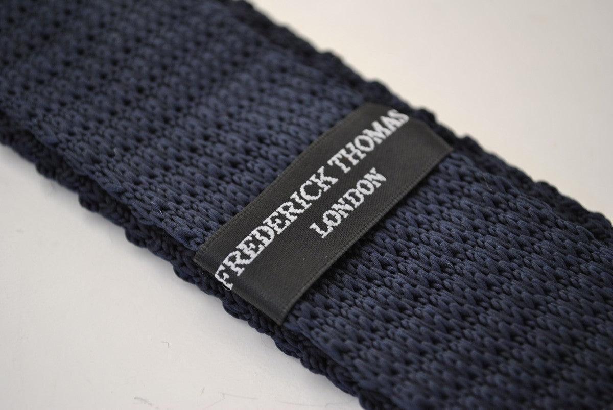 navy blue skinny knitted tie with brown polka dots - Image 3