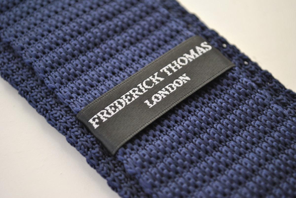 navy blue skinny knitted tie with red polka dots design - Image 2