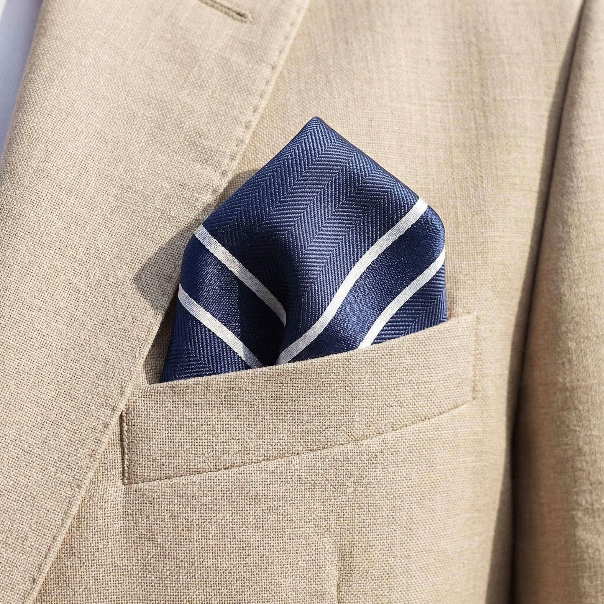 Navy Blue & White Stripe Pocket Square - Charleston Edit - Image 3
