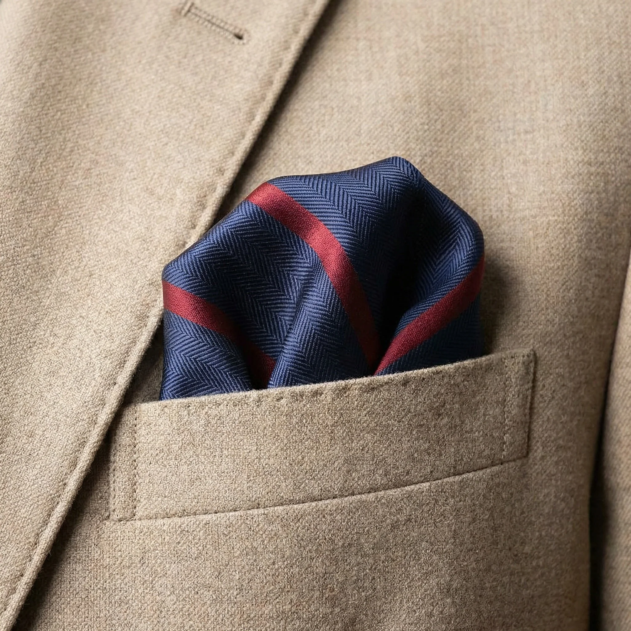 Navy Blue & Wine Stripe Pocket Square - Hawksmoor Edit - Image 3