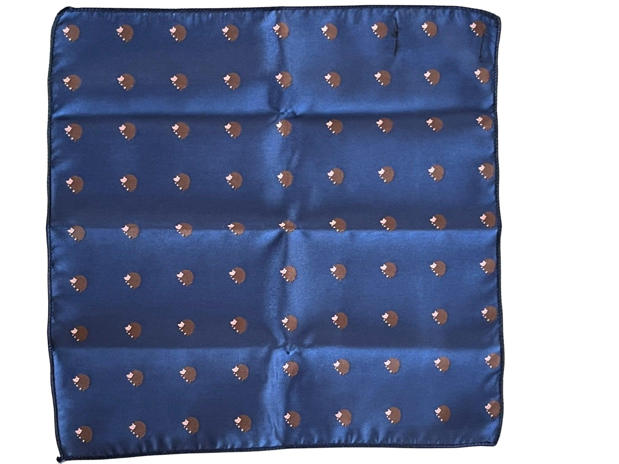 navy dark blue pocket square with embroidered hedgehog design - Image 3