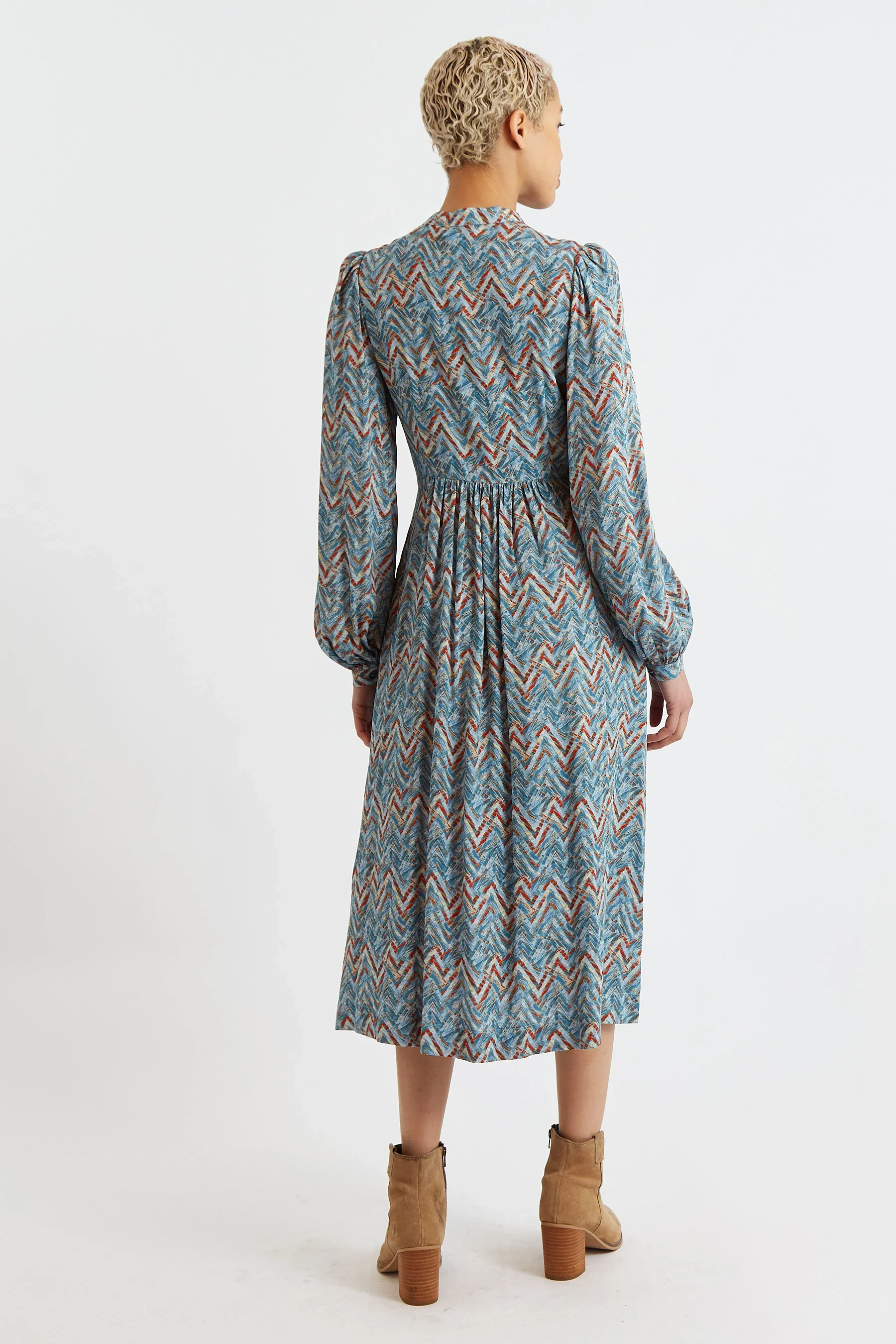 Nayma Art Attack Print Long Sleeve Midi Dress - Duck Egg - Image 2
