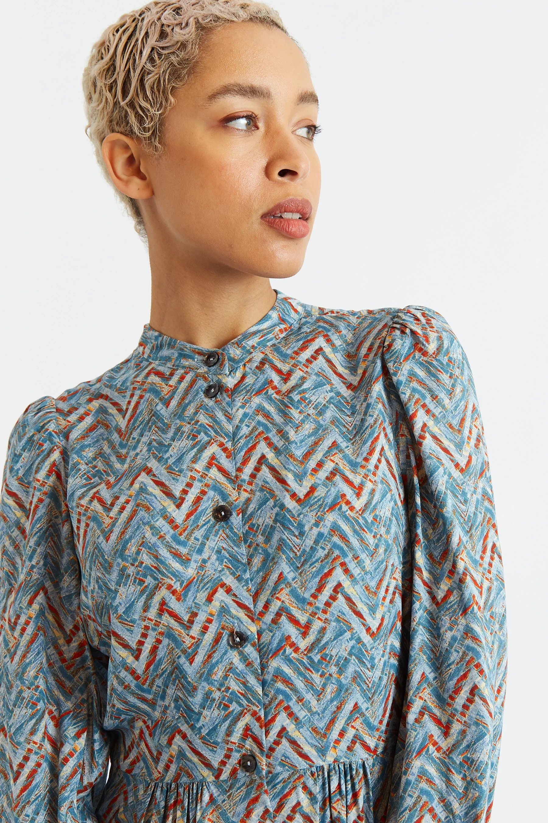 Nayma Art Attack Print Long Sleeve Midi Dress - Duck Egg - Image 3
