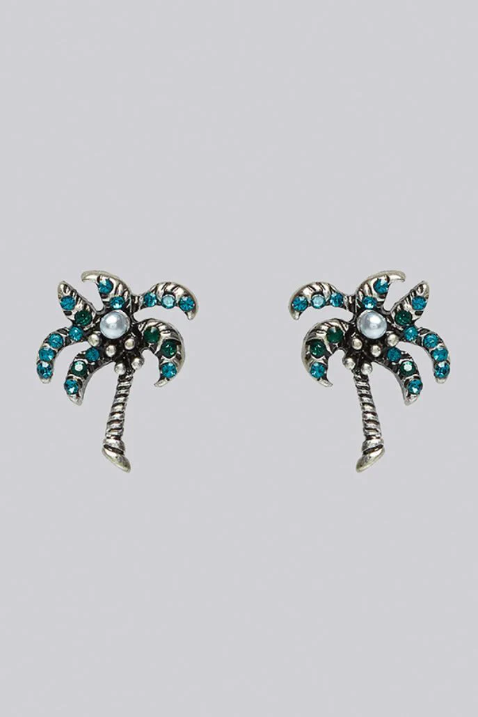 Nellie Palm Tree Green Stud Earrings - Image 2