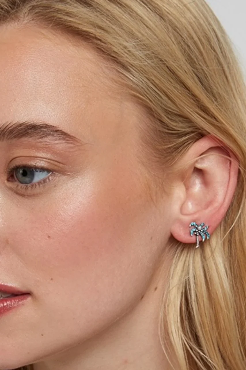 Nellie Palm Tree Green Stud Earrings - Image 3