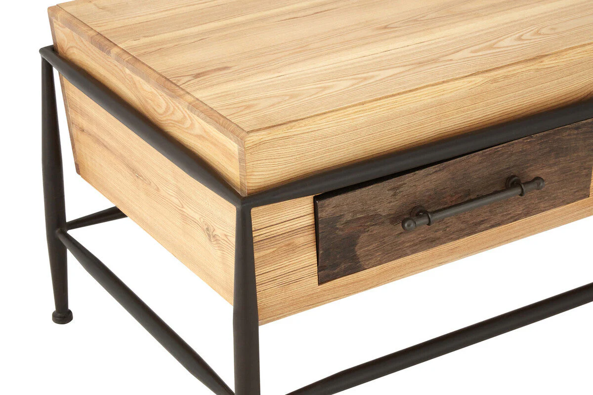 Natural and Brown Wooden Coffee Table with Metal Legs, New Foundry - Image 6