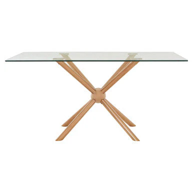 Clear Tempered Glass Top Dining Table with Rose Gold Metallic Sphere Base, Novo - Image 2