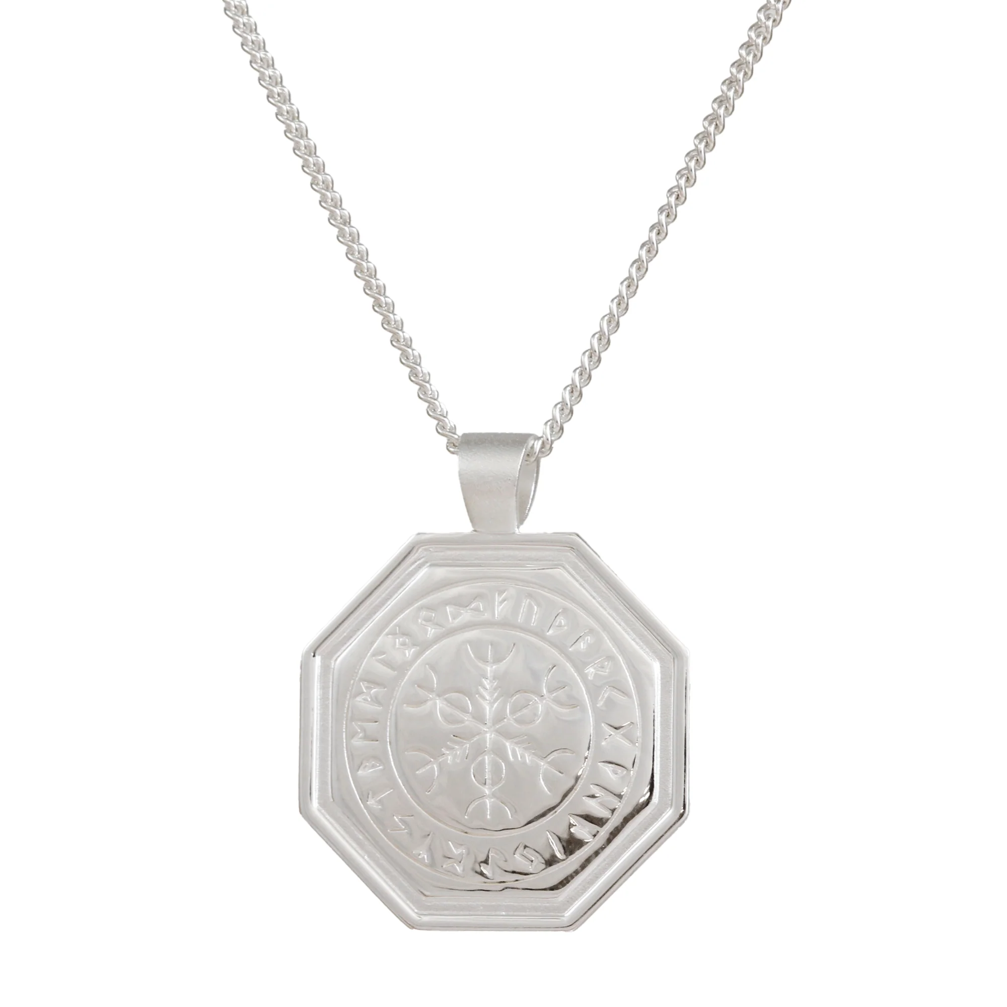 Octagon Vegvisir Viking Rune Personalised Silver Necklace - Image 14