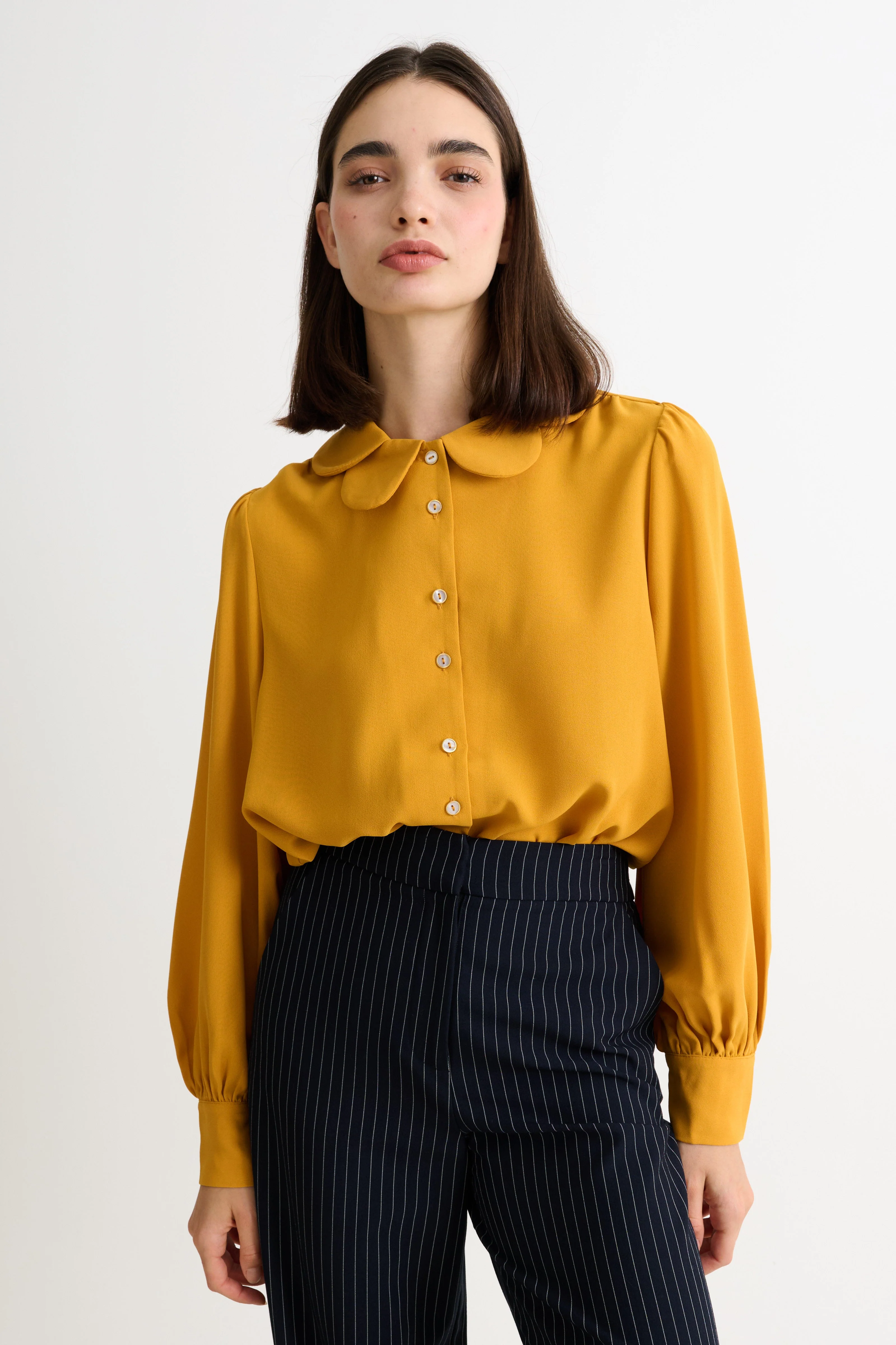 Octavia Crepe Petal Collar Blouse - Mustard - Image 5