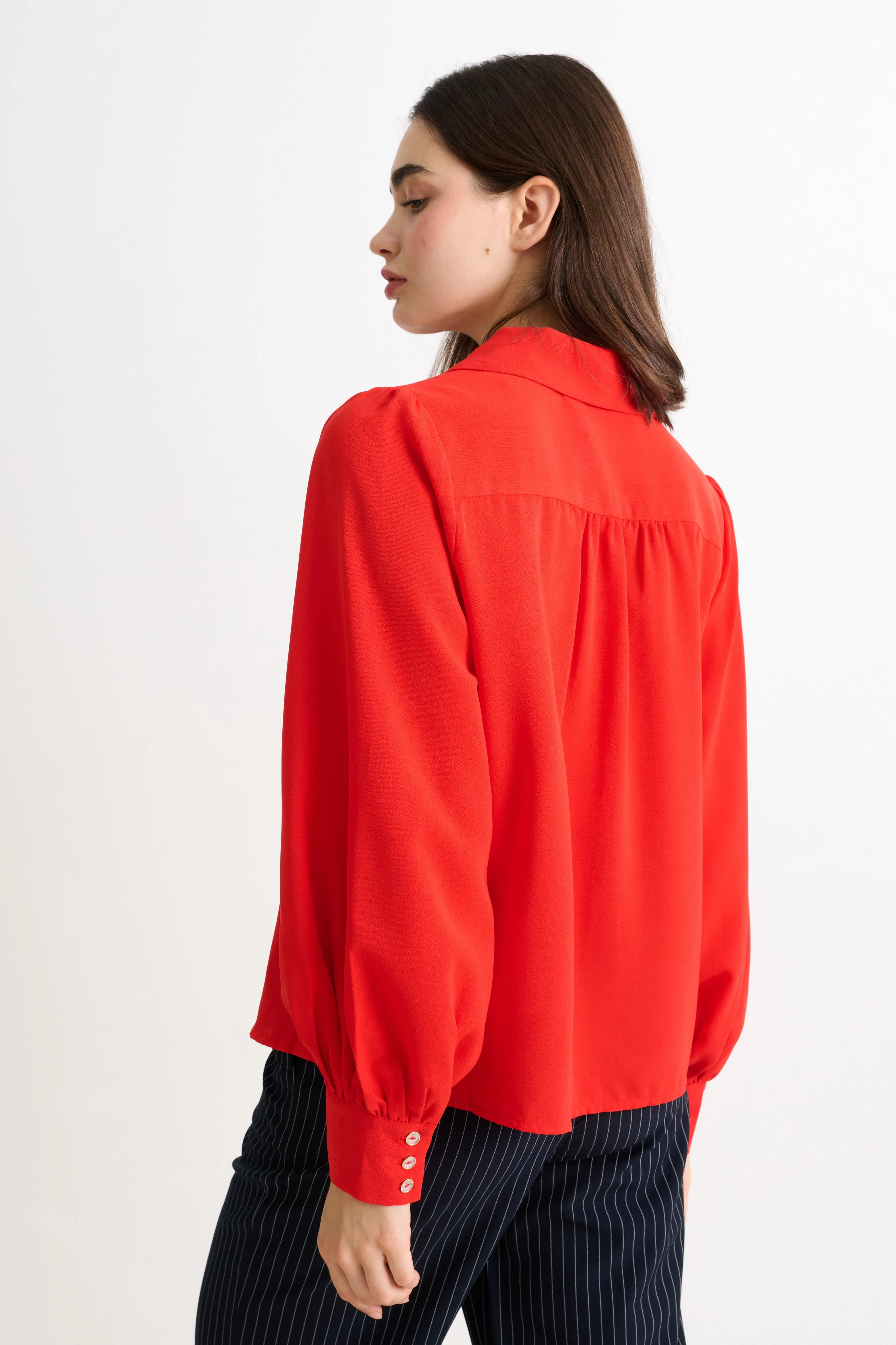 Octavia Crepe Petal Collar Blouse- Red - Image 3