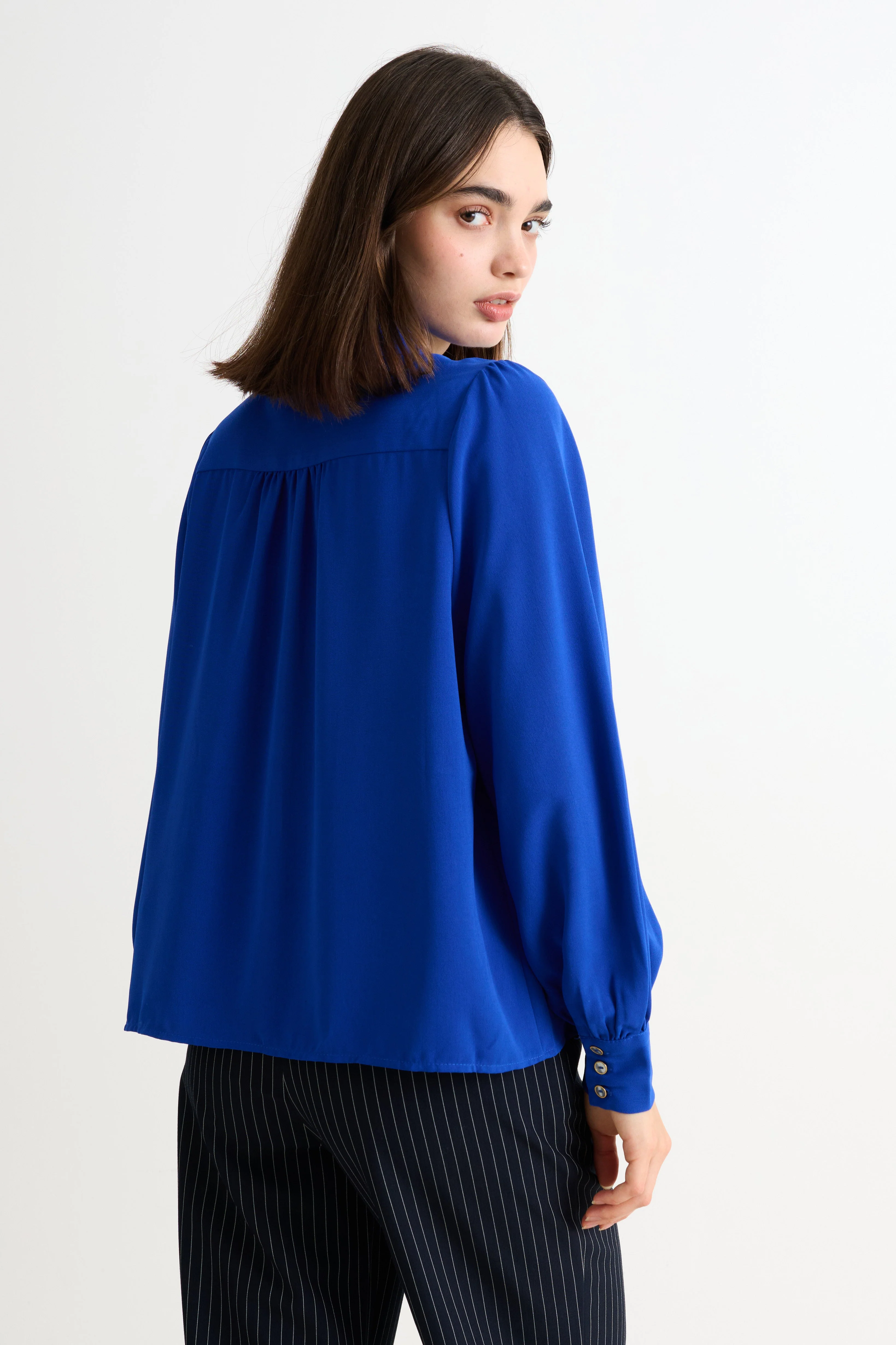 Octavia Crepe Petal Collar Shirt - Blue - Image 3