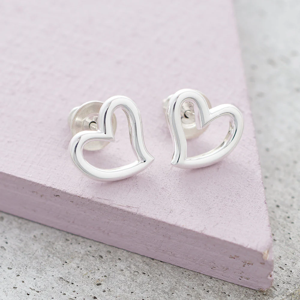 Open Heart Silver Stud Earrings - Image 4