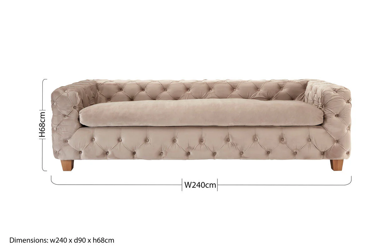 3 Seater Beige Velvet Sofa, Ophelia - Image 13