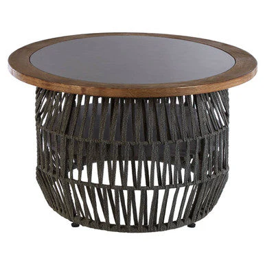 Grey Stone and Natural Wood Top Coffee Table with Rope Base, Opus - Image 4
