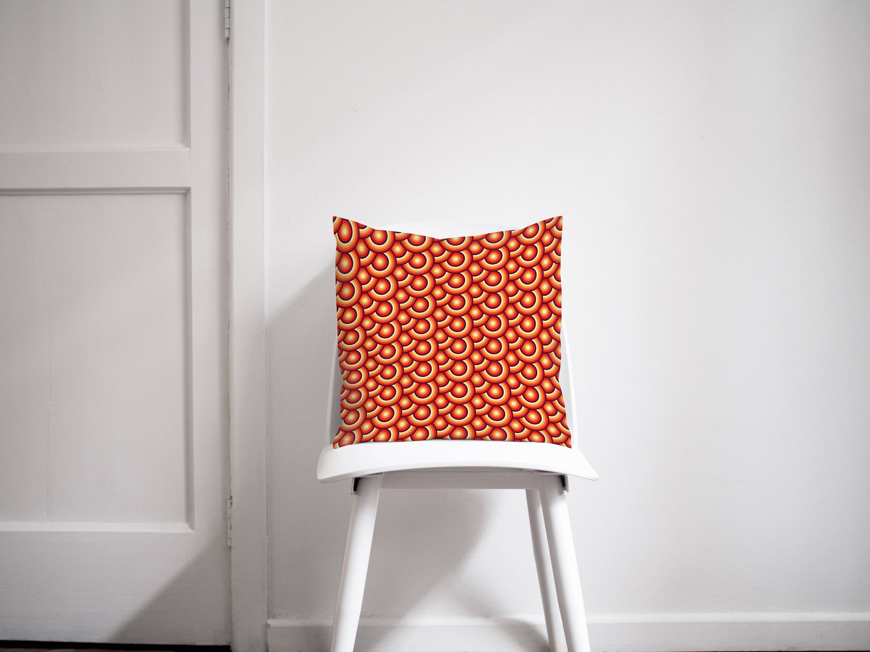 Orange Cushion with a 70's Retro Circles Design, Throw Pillow - Image 4