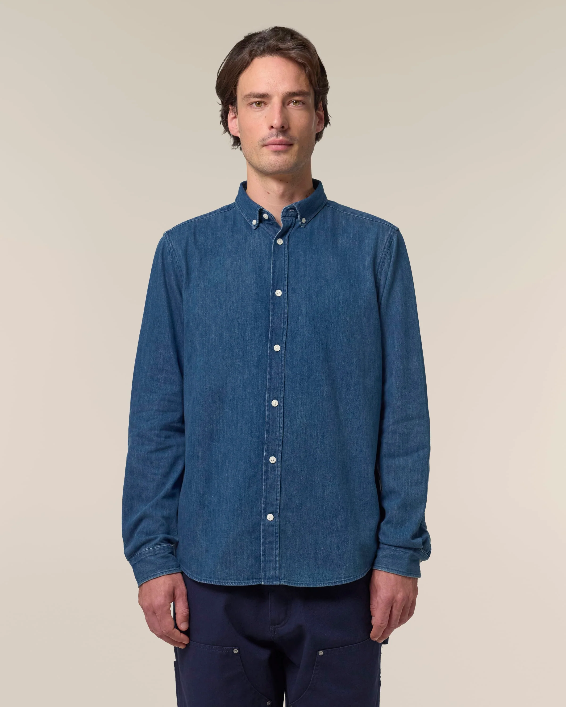Organic Cotton Long Sleeve Denim Shirt: Mens - Image 4