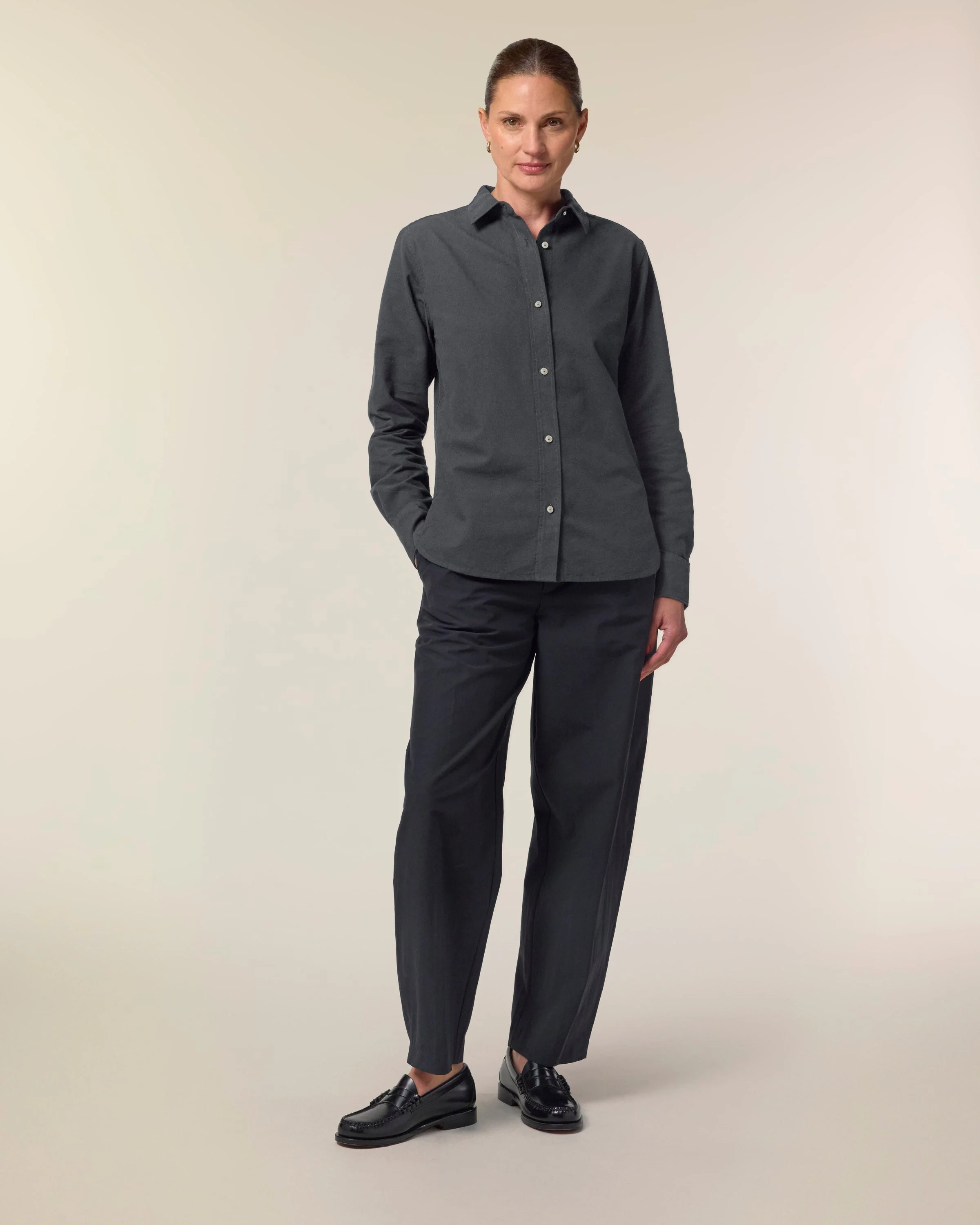 Organic Cotton Oxford Long Sleeve Shirt: Womens - Image 12