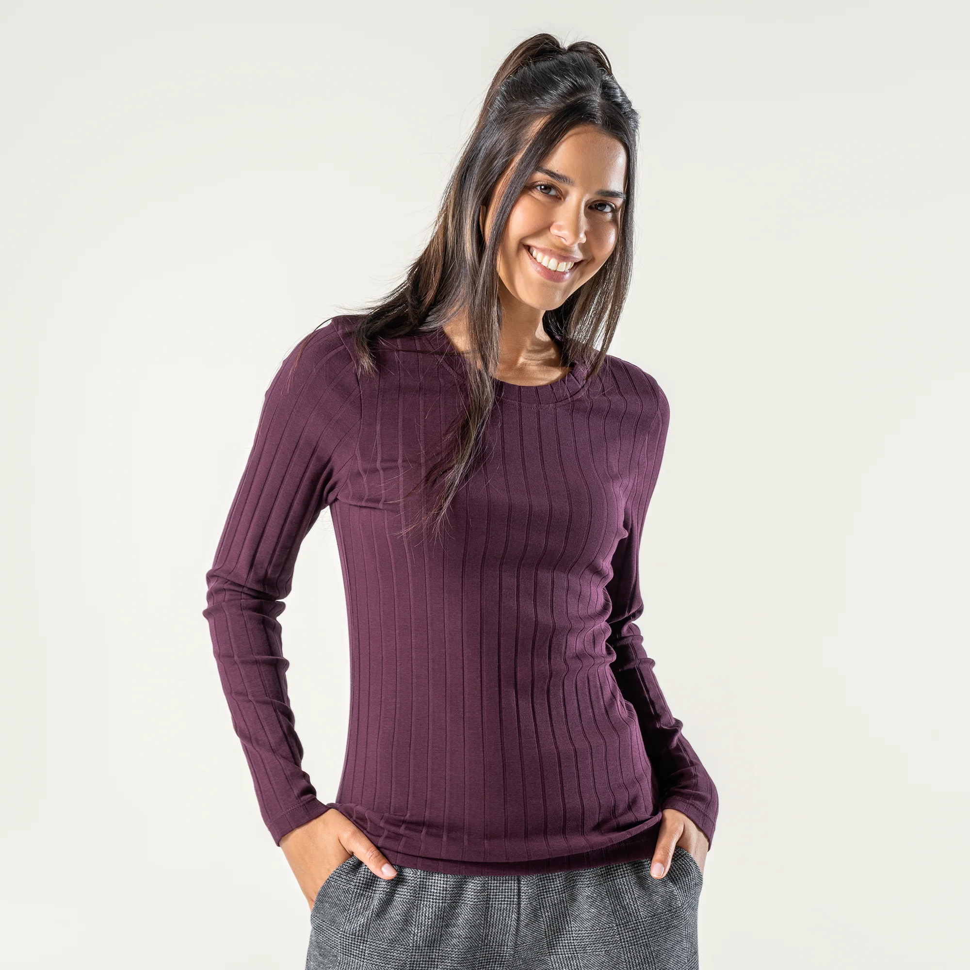 Organic Cotton Ribbed Long Sleeve T-shirt: Womens - Image 5