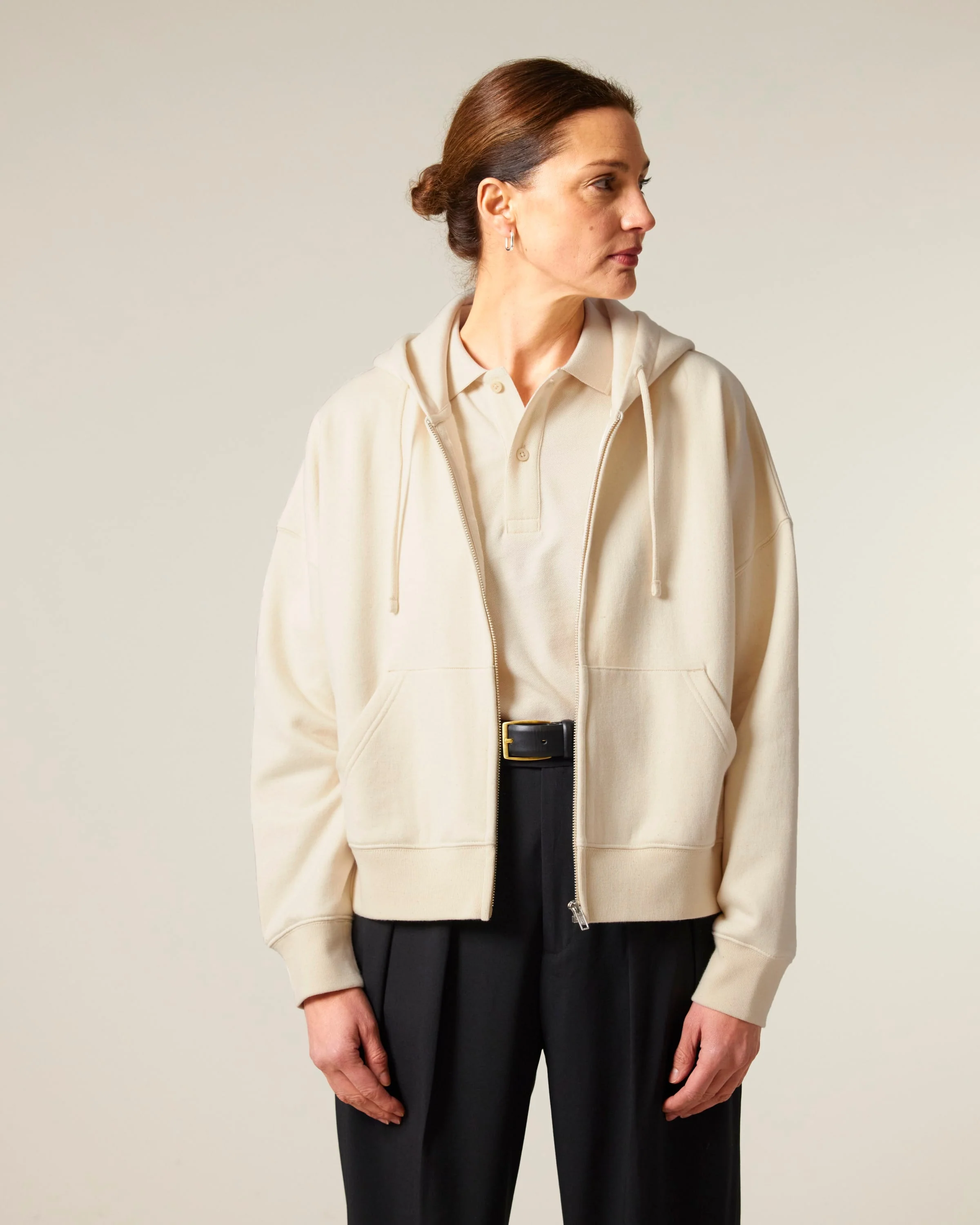 Organic Dropped Shoulder Zipped Hoodie: Womens - Image 13