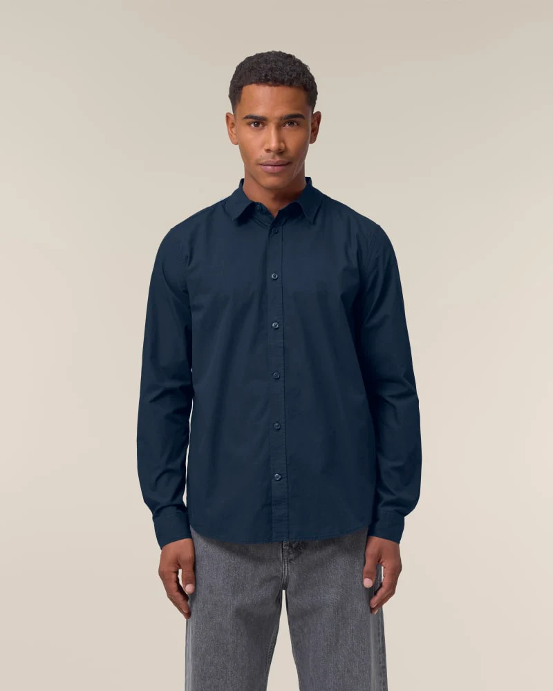 Organic Poplin Long Sleeve Shirt: Mens - Image 13