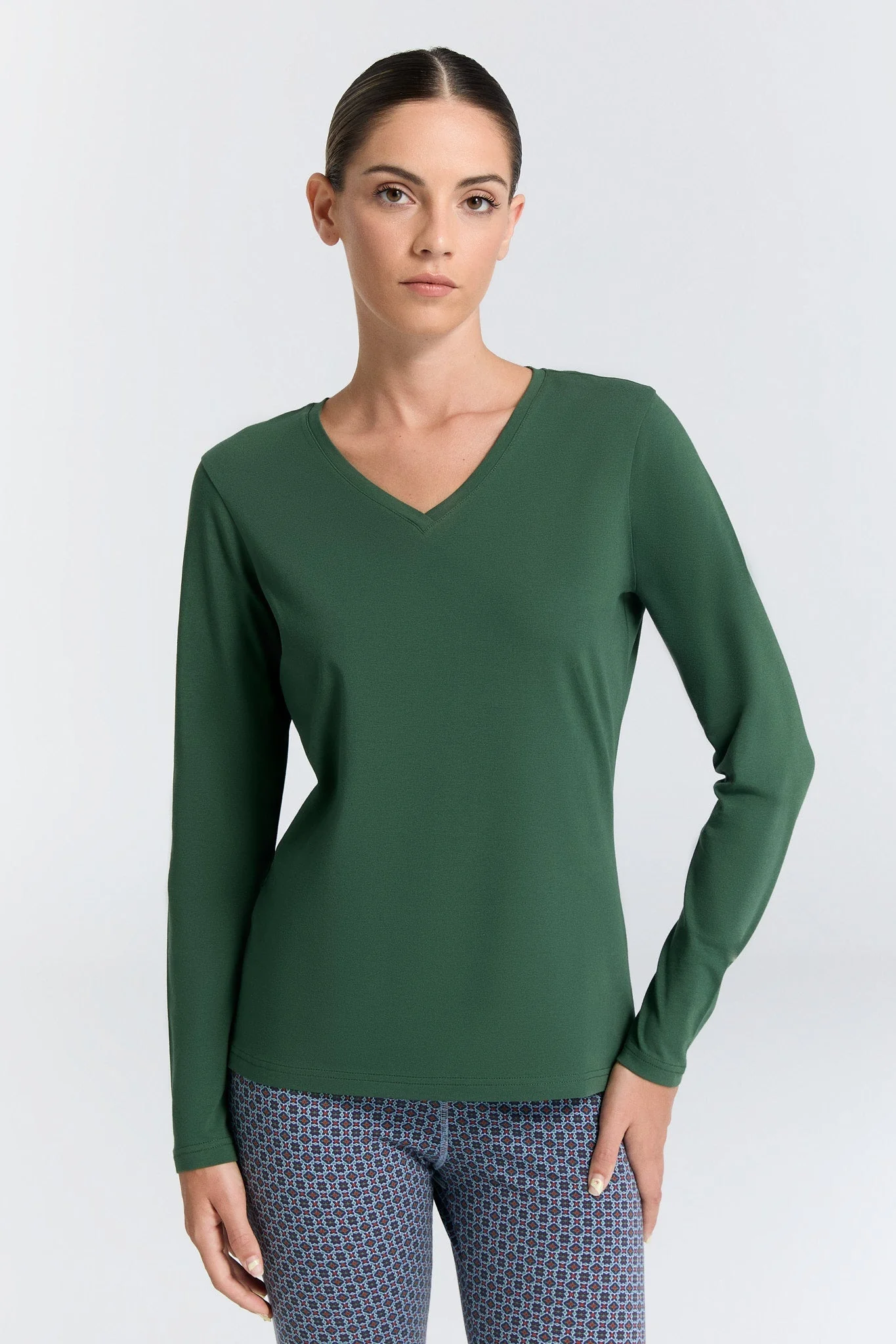 Organic Stretch Long Sleeve V-neck: Womens - Image 3