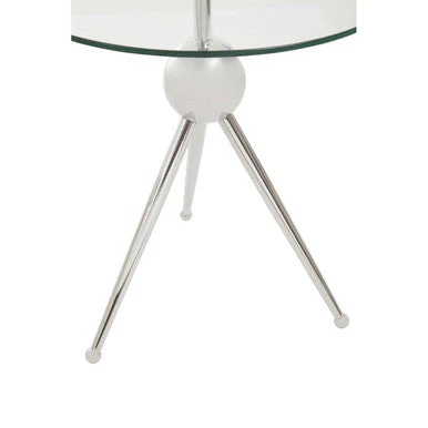 Clear Glass Top Side Table with Silver Stainless Steel Tripod Frame, Oria - Image 10