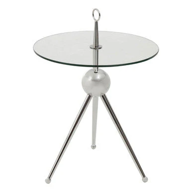 Clear Glass Top Side Table with Silver Stainless Steel Tripod Frame, Oria - Image 2
