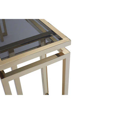 Grey Glass Top Console Table with Warm Gold Stainless Steel Frame, Oria - Image 11