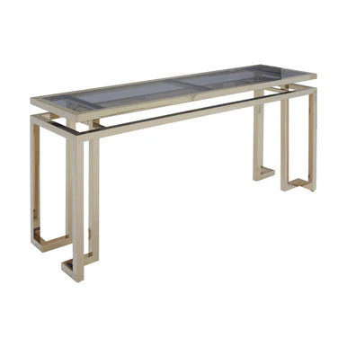 Grey Glass Top Console Table with Warm Gold Stainless Steel Frame, Oria - Image 4