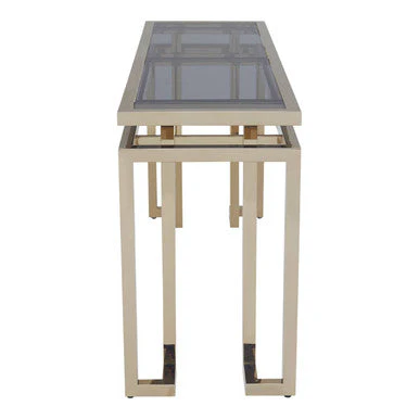 Grey Glass Top Console Table with Warm Gold Stainless Steel Frame, Oria - Image 5