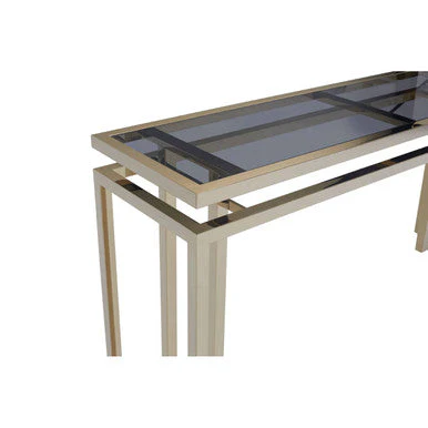 Grey Glass Top Console Table with Warm Gold Stainless Steel Frame, Oria - Image 9