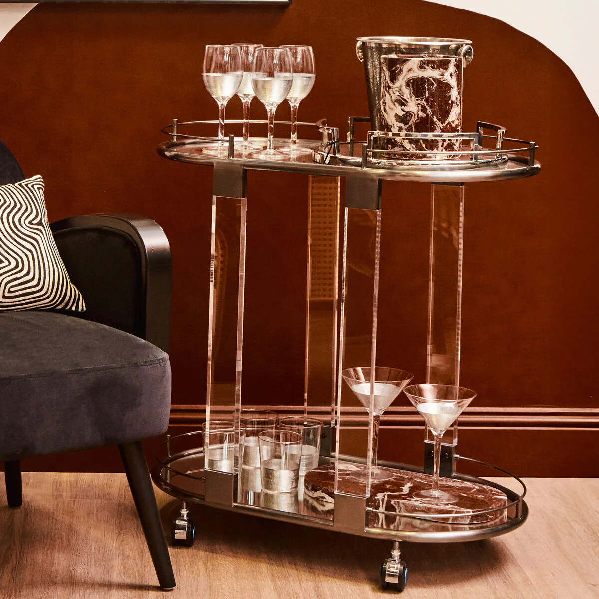 Oria Drinks Trolley in Metallic Frame