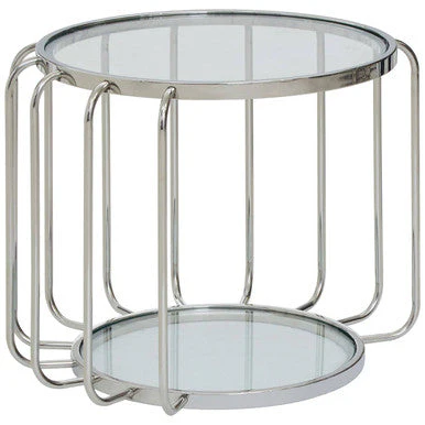Silver Finish Metallic Frame Side Table with Tempered Glass Top, Oria - Image 2