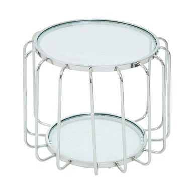 Silver Finish Metallic Frame Side Table with Tempered Glass Top, Oria - Image 5