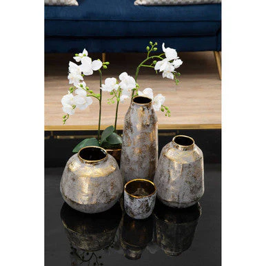 Orvena Small Grey And Gold Ceramic Vase - Image 3