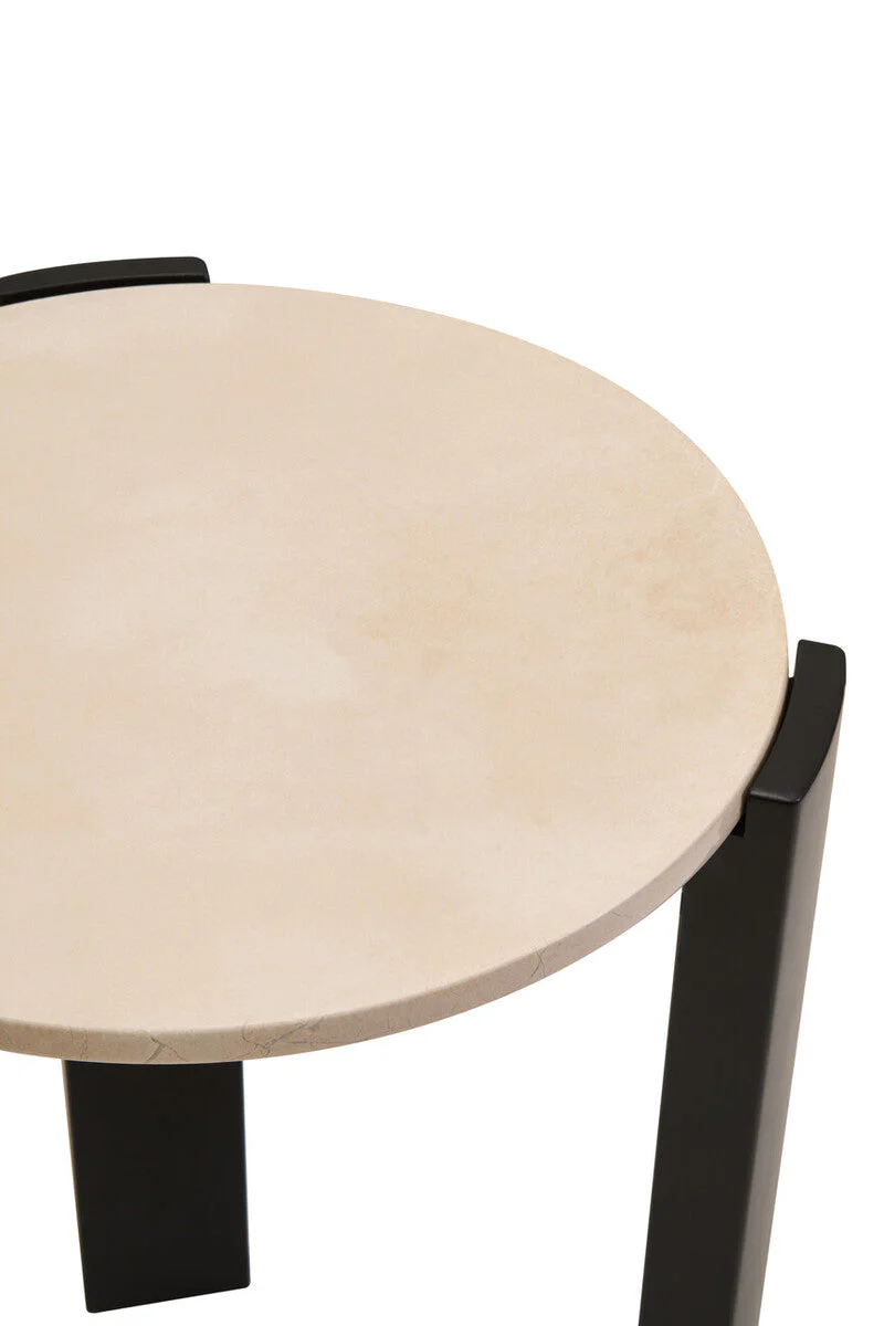 Cream Marble Top Round Side Table with Black Acacia Wood Legs, Palermo - Image 10
