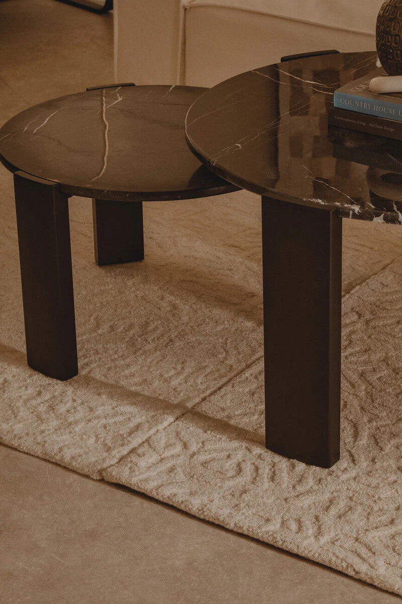 Black Round Marble Top Large Coffee Table with Black Acacia Legs, Palermo - Image 14