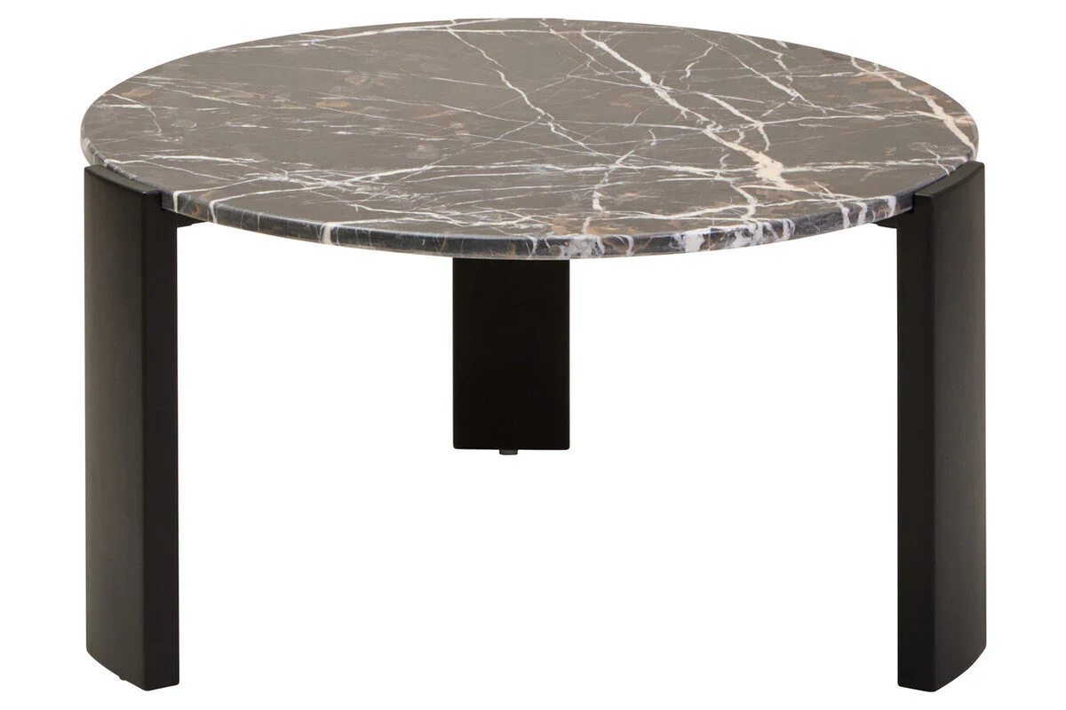 Black Round Marble Top Large Coffee Table with Black Acacia Legs, Palermo - Image 4